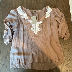 NWT Anthropologie Boho Lace-Trim Blouse in Dusty Rose Size Medium